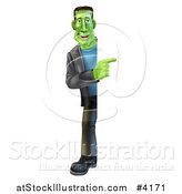 Vector Illustration of a Full Length Happy Smiling Frankenstein Looking Around and Pointing to a Sign by AtStockIllustration