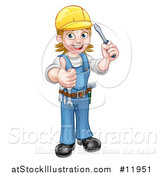 Vector Illustration of a Full Length White Female Electrician Holding a Screwdriver and Giving a Thumb up by AtStockIllustration