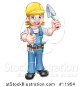 Vector Illustration of a Full Length White Female Mason Worker Holding a Trowel and Giving a Thumb up by AtStockIllustration