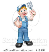 Vector Illustration of a Full Length White Male Gardener Holding a Garden Fork and Giving a Thumb up by AtStockIllustration