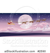 Vector Illustration of a Full Moon and Santas Sleigh by AtStockIllustration