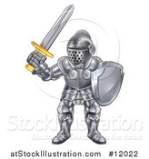 Vector Illustration of a Fully Armored Knight Holding a Sword and Shield by AtStockIllustration