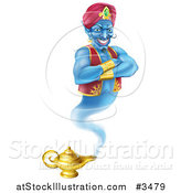 Vector Illustration of a Genie Emerging from His Lamp by AtStockIllustration