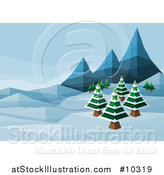Vector Illustration of a Geometric Polygon Styled Winter Landscape with Mountains and Evergreen Trees by AtStockIllustration