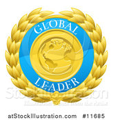 Vector Illustration of a Global Leader Earth and Laurel Wreath Medal by AtStockIllustration