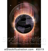 Vector Illustration of a Globe in Shadow with Red Lights from an Eclipse by AtStockIllustration