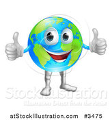 Vector Illustration of a Globe Mascot Holding Two Thumbs up by AtStockIllustration