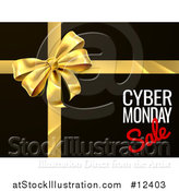 Vector Illustration of a Gold Gift Bow with Cyber Monday Sale Text on Black by AtStockIllustration