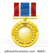 Vector Illustration of a Gold Golf Ball Medal on a Ribbon by AtStockIllustration