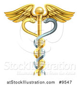 Vector Illustration of a Gold Medical Caduceus with DNA Snakes on a Winged Rod by AtStockIllustration