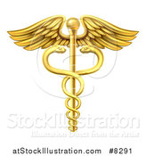 Vector Illustration of a Gold Medical Caduceus with Snakes on a Winged Rod by AtStockIllustration