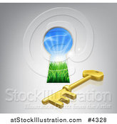 Vector Illustration of a Gold Skeleton Key and Hole Symbolizing Happiness by AtStockIllustration