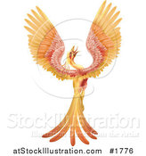 Vector Illustration of a Golden and Red Phoenix Bird Crowing and Stretching Its Wings by AtStockIllustration
