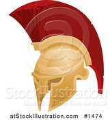 Vector Illustration of a Golden and Red Spartan or Trojan Helmet, Part of Body Armor by AtStockIllustration