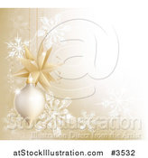 Vector Illustration of a Golden Christmas Bauble and Snowflake Background with Copyspace by AtStockIllustration