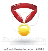 Vector Illustration of a Golden First Place Medal on a Red Ribbon by AtStockIllustration