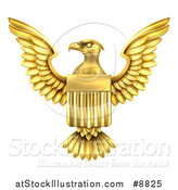 Vector Illustration of a Golden Heraldic American Coat of Arms Eagle with a Shield by AtStockIllustration
