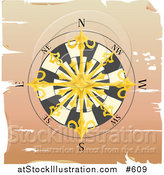 Vector Illustration of a Golden Nautical Compass Rose on Aged Parchment by AtStockIllustration