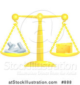 Vector Illustration of a Golden Scale Balanced with Chalk on the Left Side and a Wedge of Swiss Cheese on the Right Side by AtStockIllustration