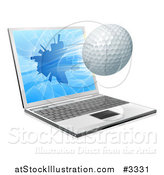 Vector Illustration of a Golf Ball Flying Through and Shattering a 3d Laptop Screen by AtStockIllustration