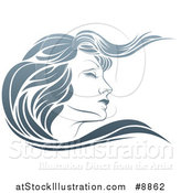 Vector Illustration of a Gradient Beatiful Woman's Face in Profile, with Long Hair Waving by AtStockIllustration