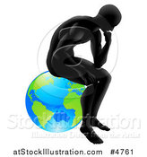 Vector Illustration of a Gradient Black Silhouetted Man in Thought and Sitting on Earth by AtStockIllustration