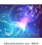 Vector Illustration of a Gradient Blue and Purple Background with Twirling Lights and Stars by AtStockIllustration
