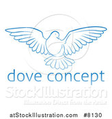 Vector Illustration of a Gradient Blue Dove Flying over Sample Text by AtStockIllustration