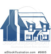 Vector Illustration of a Gradient Blue House with a Chimney by AtStockIllustration