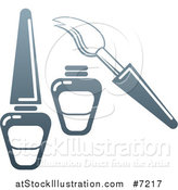 Vector Illustration of a Gradient Dark Blue Brush and Nail Polish Bottles by AtStockIllustration