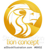 Vector Illustration of a Gradient Golden Male Lion Head Circle over Sample Text by AtStockIllustration