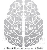 Vector Illustration of a Gradient Gray Circuit Board Artificial Intelligence Computer Chip Brain by AtStockIllustration