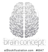 Vector Illustration of a Gradient Gray Circuit Board Artificial Intelligence Computer Chip Brain over Sample Text by AtStockIllustration