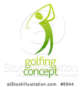 Vector Illustration of a Gradient Green Golfer Man Swinging a Club over Sample Text by AtStockIllustration