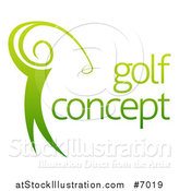 Vector Illustration of a Gradient Green Golfer Man Swinging a Club with Sample Text by AtStockIllustration