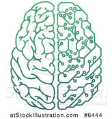 Vector Illustration of a Gradient Green Half Human, Half Artificial Intelligence Circuit Board Brain by AtStockIllustration