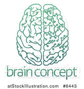 Vector Illustration of a Gradient Green Half Human, Half Artificial Intelligence Circuit Board Brain over Sample Text by AtStockIllustration