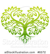 Vector Illustration of a Gradient Green Heart Shaped Tree with Roots and Leafy Branches by AtStockIllustration