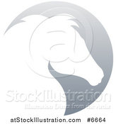 Vector Illustration of a Gradient White Horse Head Silhouetted in a Gray Circle by AtStockIllustration