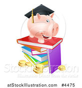 Vector Illustration of a Graduate Piggy Bank on a Pile of Books over Coins by AtStockIllustration