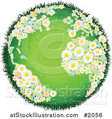 Vector Illustration of a Grassy Globe with Floral Continents by AtStockIllustration