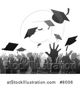 Vector Illustration of a Gray and Black Silhouetted Graduation Crowd Tossing up Their Mortar Board Caps by AtStockIllustration