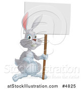 Vector Illustration of a Gray Bunny Rabbit Holding a Sign by AtStockIllustration