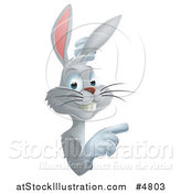 Vector Illustration of a Gray Bunny Rabbit Pointing Around a Sign by AtStockIllustration