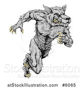 Vector Illustration of a Gray Muscular Wolf Man Sprinting by AtStockIllustration