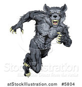 Vector Illustration of a Gray Muscular Wolf Man Sprinting or Running Upright by AtStockIllustration