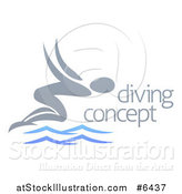 Vector Illustration of a Gray Swimmer Diving over Blue Water by Sample Text by AtStockIllustration
