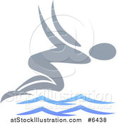 Vector Illustration of a Gray Swimmer Diving over Blue Waves by AtStockIllustration