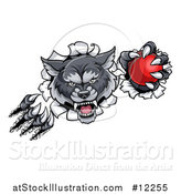 Vector Illustration of a Gray Wolf Slashing Through a Wall with a Cricket Ball by AtStockIllustration