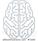 Vector Illustration of a Grayscale Human Brain with Electrical Circuits by AtStockIllustration
